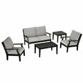 Polywood Braxton Black / Grey Mist 5-Piece Deep Patio Set with Chairs Settee and Newport Tables 633PWS4L1459